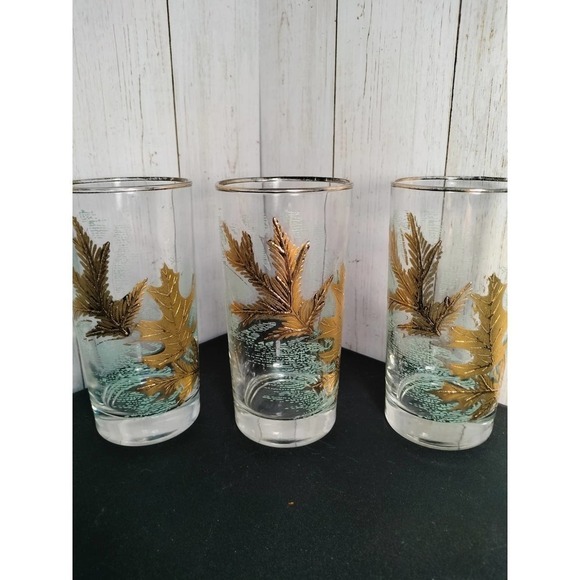 Vintage Gold Leaf Overlay mid-century drinking glasses X6 - Picture 10 of 10